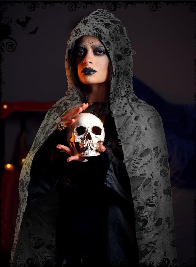 Fourluoo Halloween Tattered Cloak Grim Reaper Hooded Cape Retro Medieval Ghost Black Cape for Adult Halloween Wizard Cosplay - Image 2